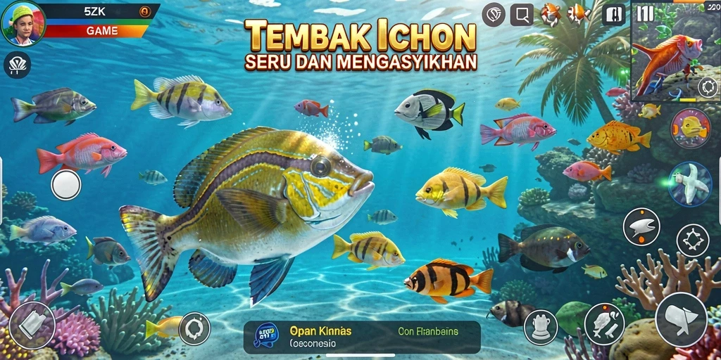 Gameplay menembak ikan yang seru dan penuh warna di 5ZK.