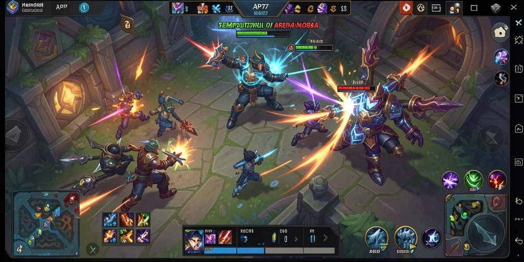 Tangkapan layar gameplay API77 menampilkan aksi seru bertempur di arena MOBA.