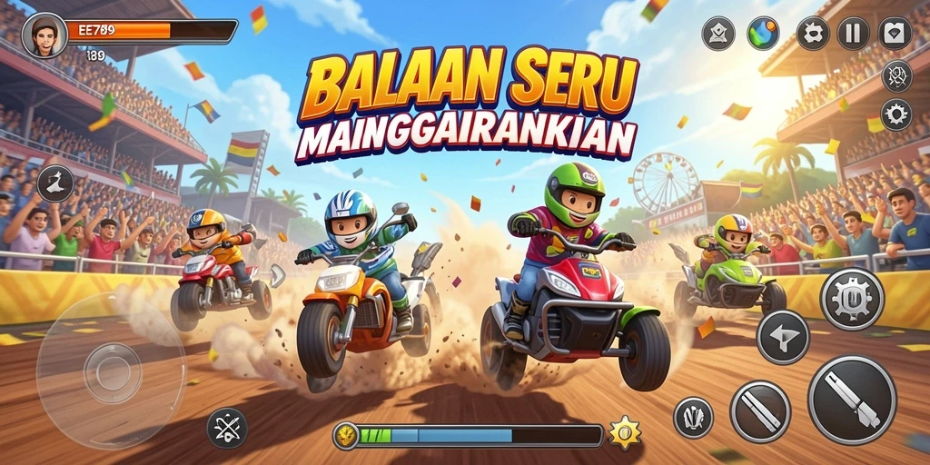 Screenshot menampilkan momen balapan intens yang mendebarkan di EE789.