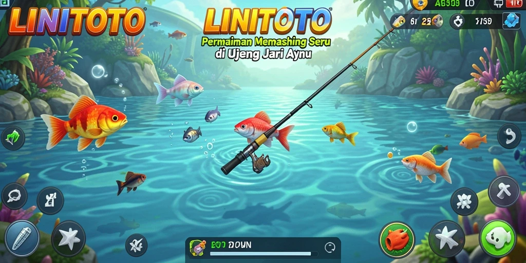 Tampilan gameplay LINITOTO dengan aksi memancing yang seru.