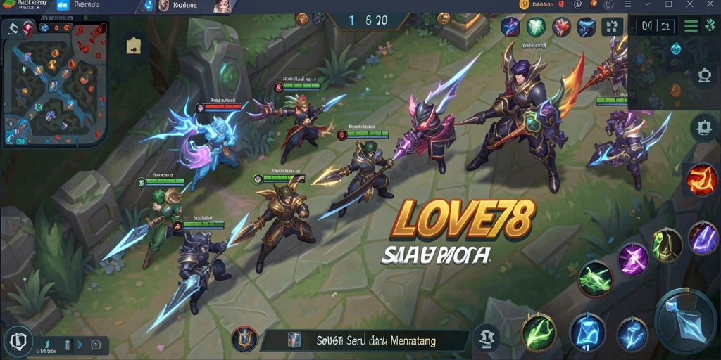 Tangkapan layar gameplay LOVE678 dengan aksi seru dalam pertempuran MOBA.