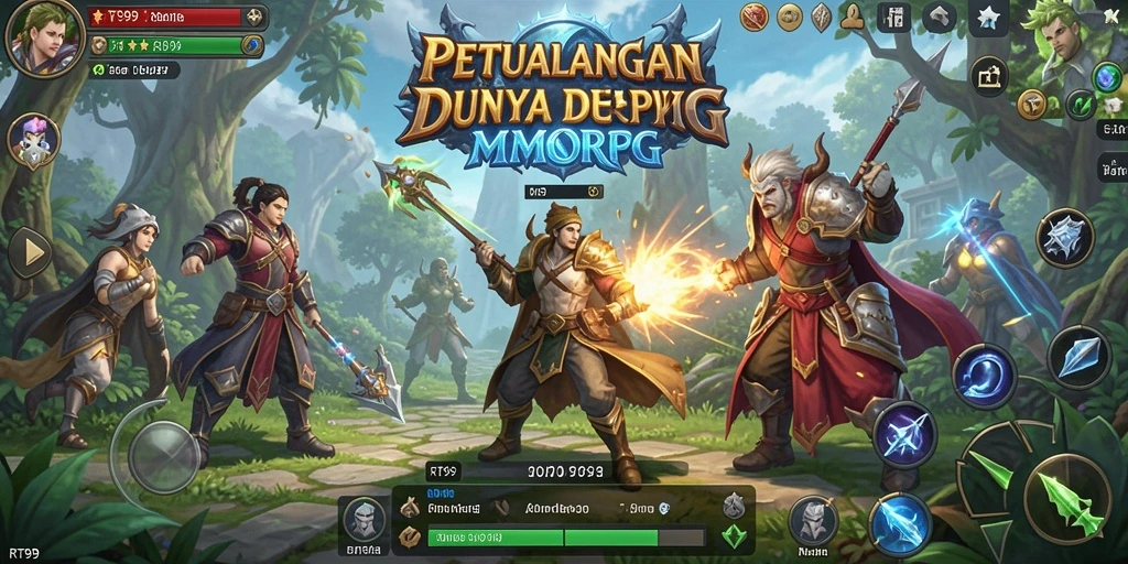 Tangkapan layar gameplay RT99 menampilkan pertarungan epik antara pemain dan monster.