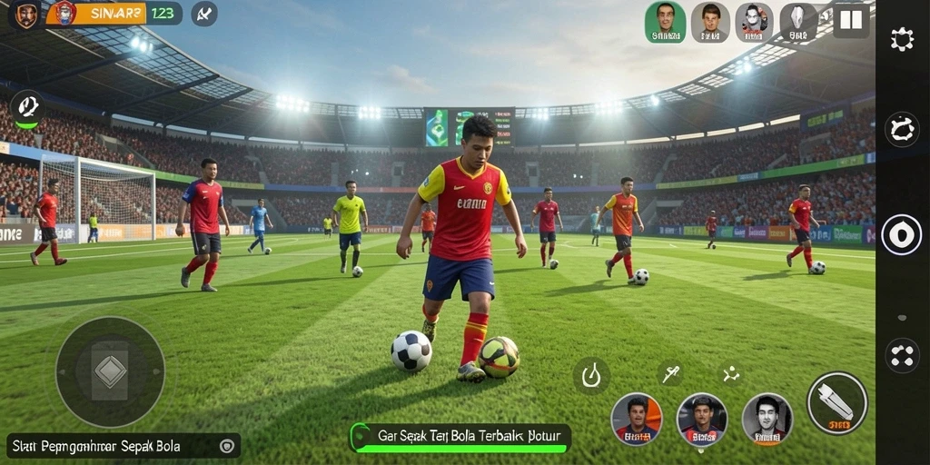 Tampilan gameplay SINAR123 dengan aksi seru di lapangan sepak bola.