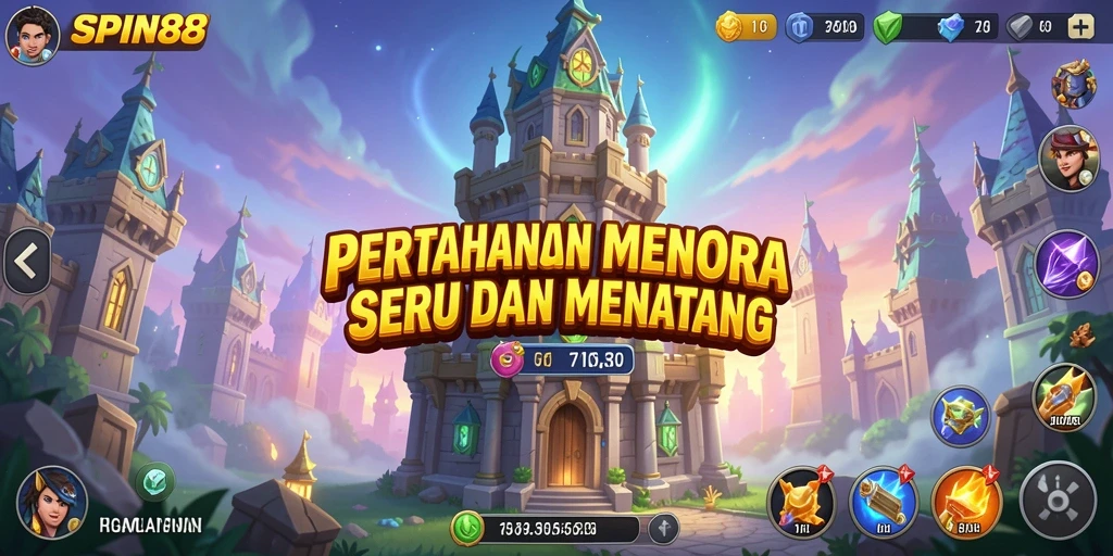 Screenshot gameplay SPIN88 menampilkan menara yang siap bertahan dari serangan musuh.