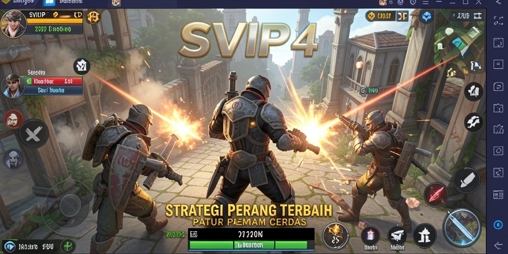Screenshot gameplay SVIP4 menampilkan pertempuran taktis yang intens.